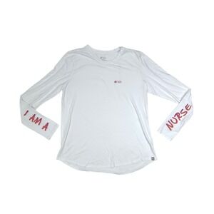 FIGS White Long Sleeve "I AM A NURSE" Graphic T Shirt Top Womens Size Medium